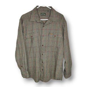 Orvis Men's Casual Button Down Shirt - Brown and Red Plaid